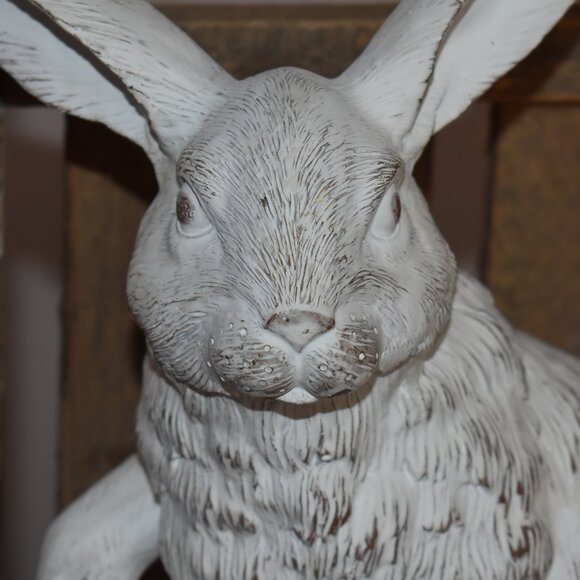 Resin Distressed Shabby Chic White Bunny Rabbit Country Cottage Farmhouse Decor - Picture 2 of 11